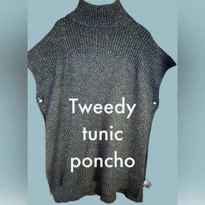 Cosy tunic poncho mock neck, O/S dark brown.